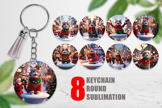 Keychain Holiday Cat Christmas Sublimation artnoy 