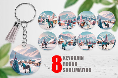 Keychain Horse and Winter Landscape Sublimation artnoy 