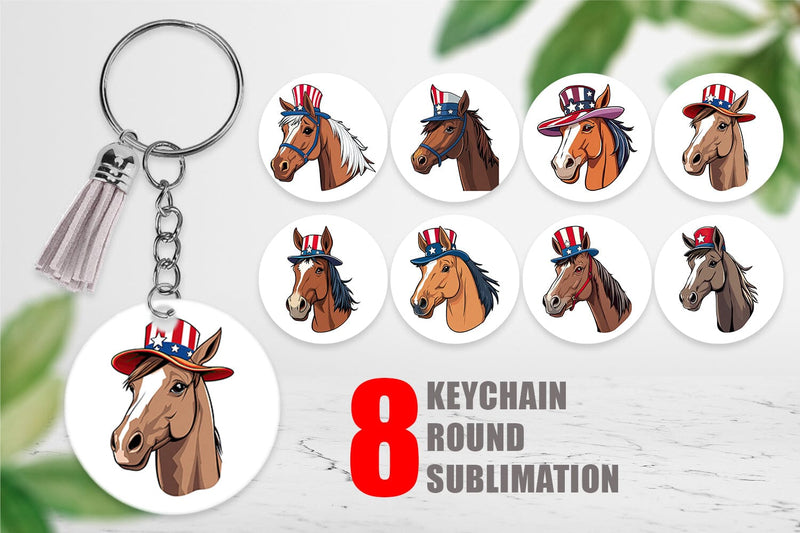 Keychain Horse Patriotic Sublimation artnoy 