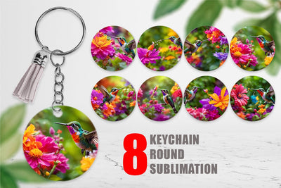 Keychain Hummingbird and Flower Sublimation artnoy 