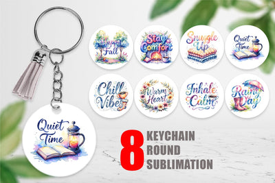 Keychain Hygge Fall Snuggle Quotes Sublimation artnoy 