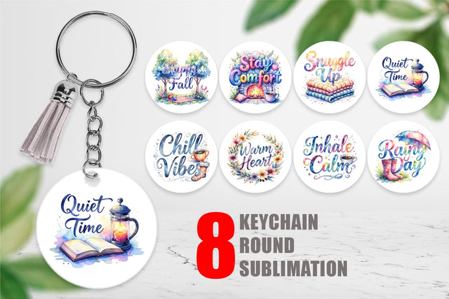 Keychain Hygge Fall Snuggle Quotes Sublimation artnoy 