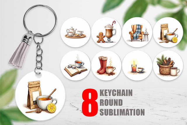 Keychain Hygge Home Comforts Watercolor Sublimation artnoy 