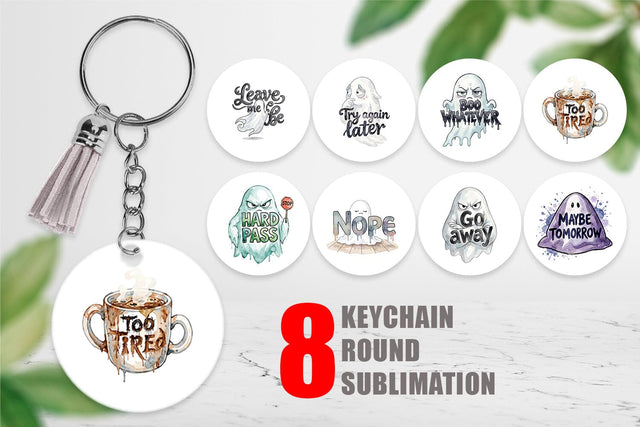 Keychain Introverted Ghost Sarcastic Sublimation artnoy 