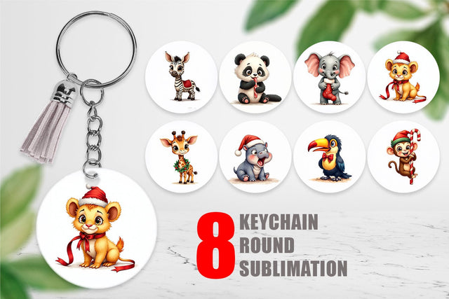 Keychain Jungle Jingle Safari Vintage Christmas Animals Sublimation artnoy 