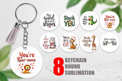 Keychain Jungle Sweethearts Baby Animal Valentine Puns Sublimation artnoy 