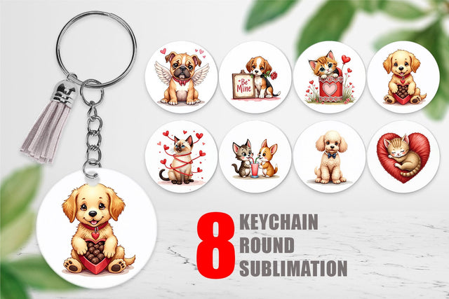 Keychain Kitsch Valentine's Pets Retro Puppy & Kitten Sublimation artnoy 
