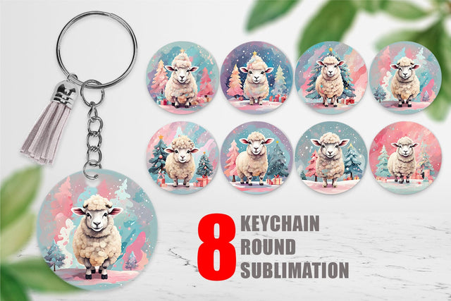 Keychain Lamb Christmas Painting Sublimation artnoy 