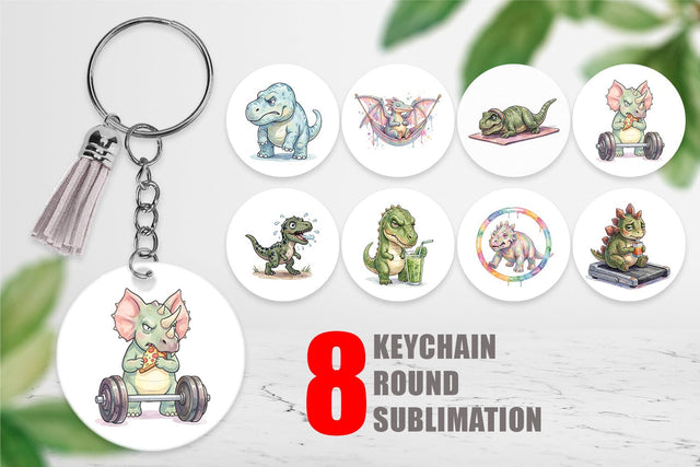 Keychain Lazy Fitness Funny Dinosaur Sublimation artnoy 