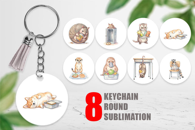 Keychain Lazy Lunch Hour School Animal Sublimation artnoy 