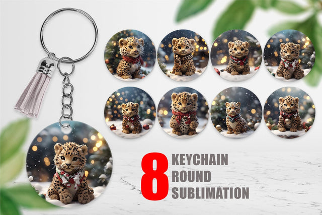 Keychain Leopard Christmas Sublimation artnoy 