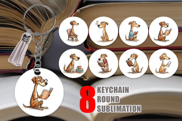 Keychain Literary Loungers Dog Watercolor Sublimation artnoy 