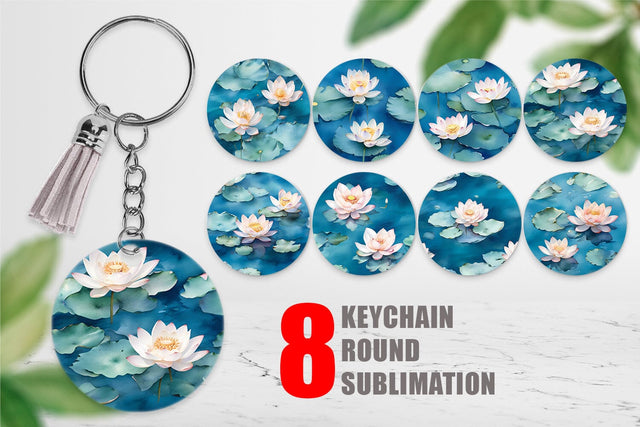 Keychain Lotus Watercolor Pattern Sublimation artnoy 