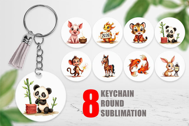 Keychain Lunar New Year Cuties 2026 Watercolor Sublimation artnoy 