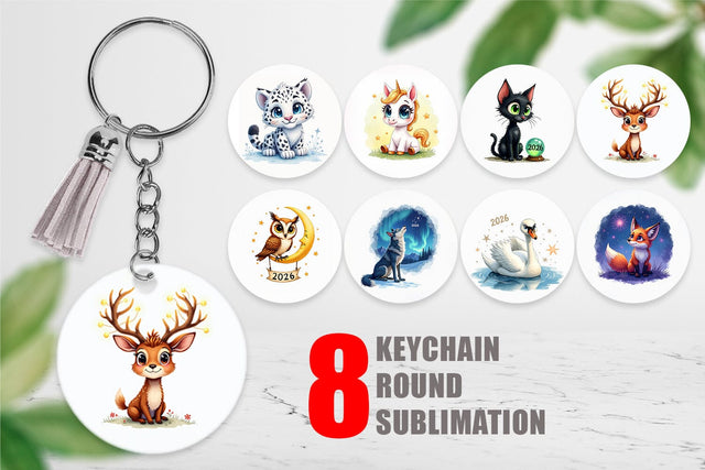 Keychain Magical Midnight Celebration 2026 Animals Sublimation artnoy 