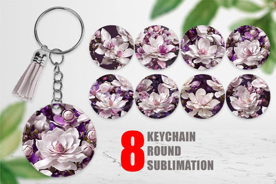 Keychain Magnolia Flower Pattern Sublimation artnoy 