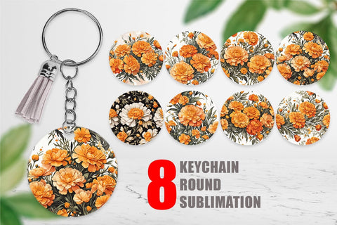 Keychain Marigold Pattern Sublimation artnoy 