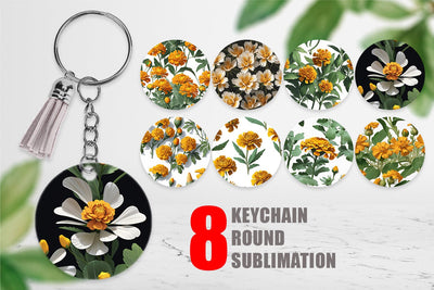 Keychain Marigolds Pattern Sublimation artnoy 