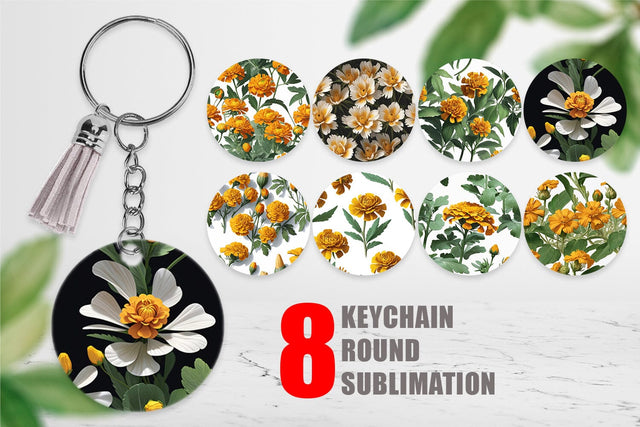 Keychain Marigolds Pattern Sublimation artnoy 