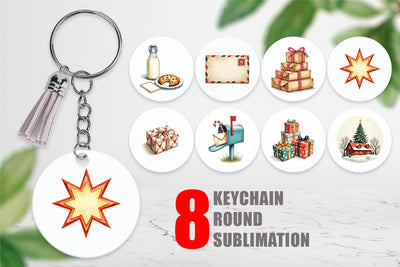 Keychain Mid-Century Christmas Mail Retro Watercolor Sublimation artnoy 