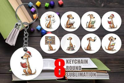 Keychain Midnight Reading Dog Watercolor Sublimation artnoy 