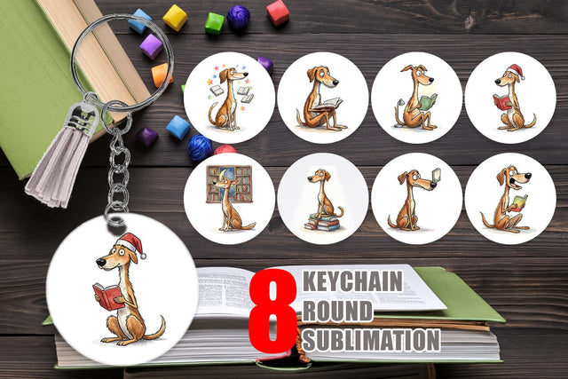 Keychain Midnight Reading Dog Watercolor Sublimation artnoy 