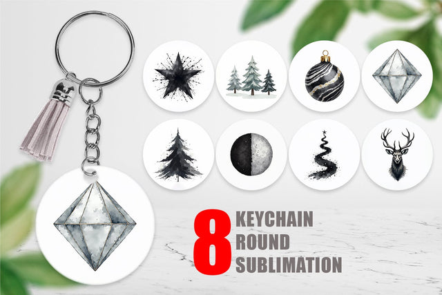 Keychain Modern Monochrome & Silver Christmas Sublimation artnoy 