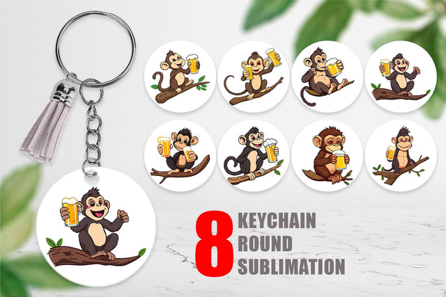 Keychain Monkey Beer Day Sublimation artnoy 