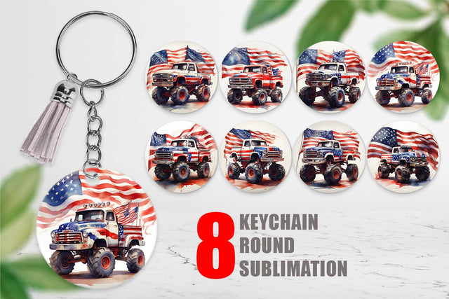 Keychain Monster Truck Patriotic Sublimation artnoy 