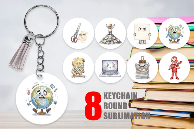 Keychain Moody Desk Mascot Teacher Watercolor Sublimation artnoy 