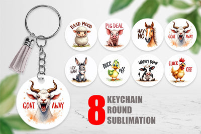 Keychain Moody Farm Animal Watercolor Quotes Sublimation artnoy 