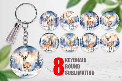 Keychain Moonlit Winter Deer Sublimation artnoy 