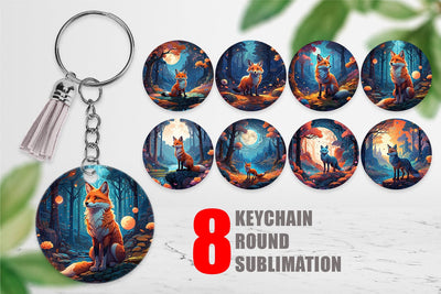 Keychain Moonlit Woodland Fox Sublimation artnoy 