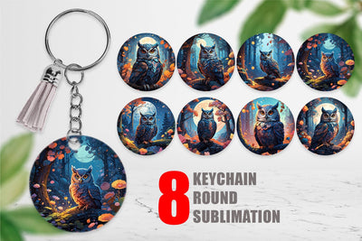 Keychain Moonlit Woodland Owl Sublimation artnoy 