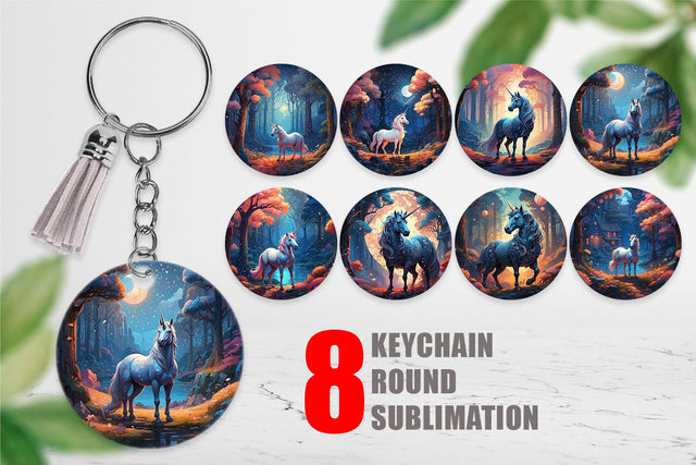 Keychain Moonlit Woodland Unicorn Sublimation artnoy 