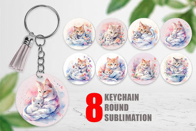 Keychain Mothers Day Cat Sublimation artnoy 
