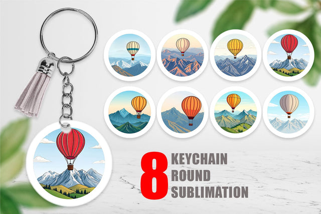 Keychain Mountain Hot Air Balloon Sublimation artnoy 