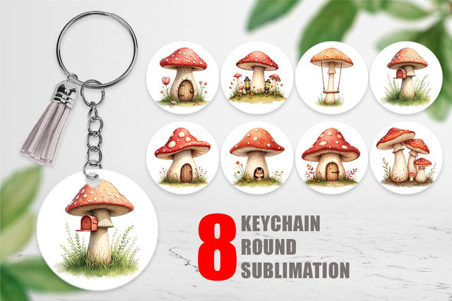 Keychain Mushroom Homes Sublimation artnoy 