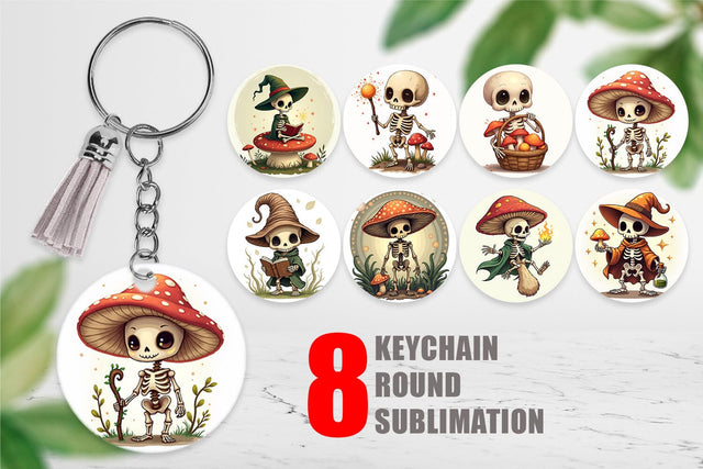 Keychain Mushroom Mage Skeletons Sublimation artnoy 