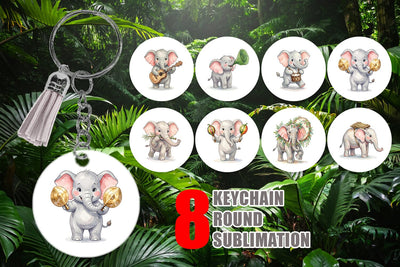 Keychain Musical Jungle Elephant Watercolor Sublimation artnoy 