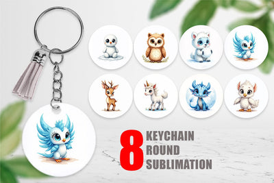 Keychain Mythical Snow Creatures Watercolor Sublimation artnoy 