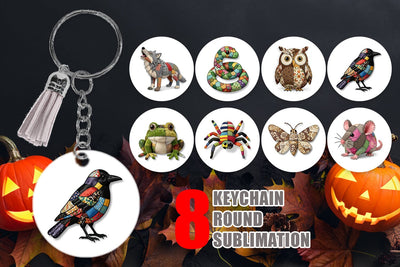 Keychain Nocturnal Animal Patchwork Fabric Art Sublimation artnoy 
