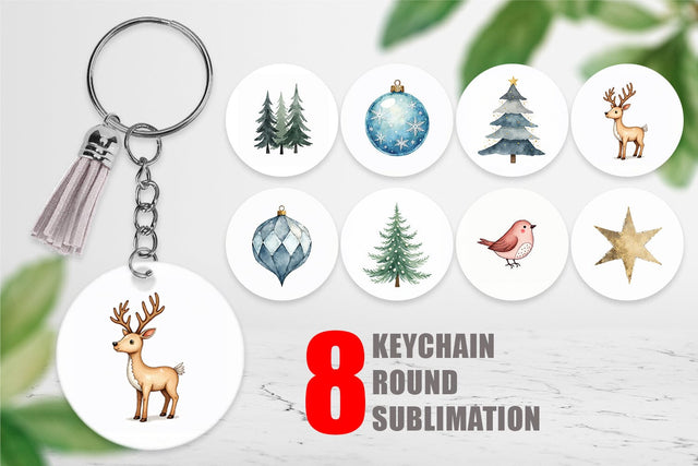 Keychain Nordic Winter Watercolor Christmas Sublimation artnoy 