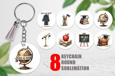 Keychain Nostalgic Academia Vintage School Supplies Sublimation artnoy 