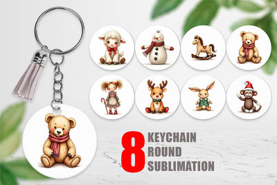 Keychain Nostalgic Christmas Plush Toys Watercolor Sublimation artnoy 