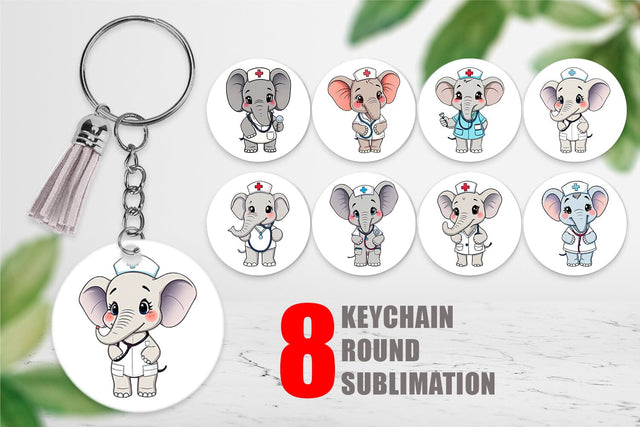 Keychain Nurse Elephant Sublimation artnoy 