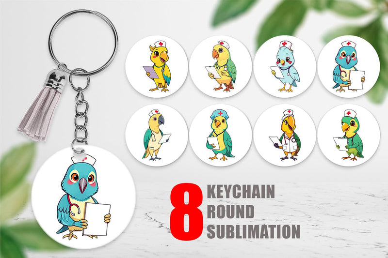 Keychain Nurse Parrot Sublimation artnoy 