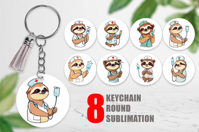 Keychain Nurse Sloth Sublimation artnoy 