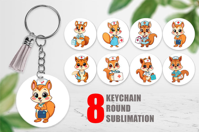 Keychain Nurse Squirrel Sublimation artnoy 