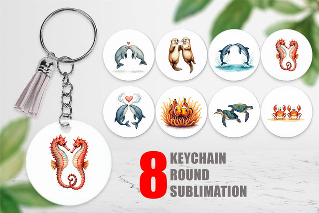 Keychain Oceanic Embrace Watercolor Lovers Sublimation artnoy 